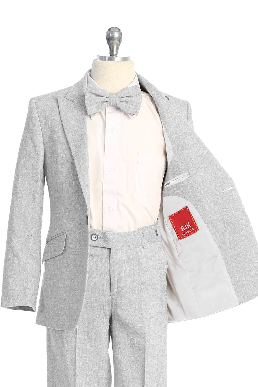 7008-2 Light Grey Linen Suit for boys 3piece - Image 2