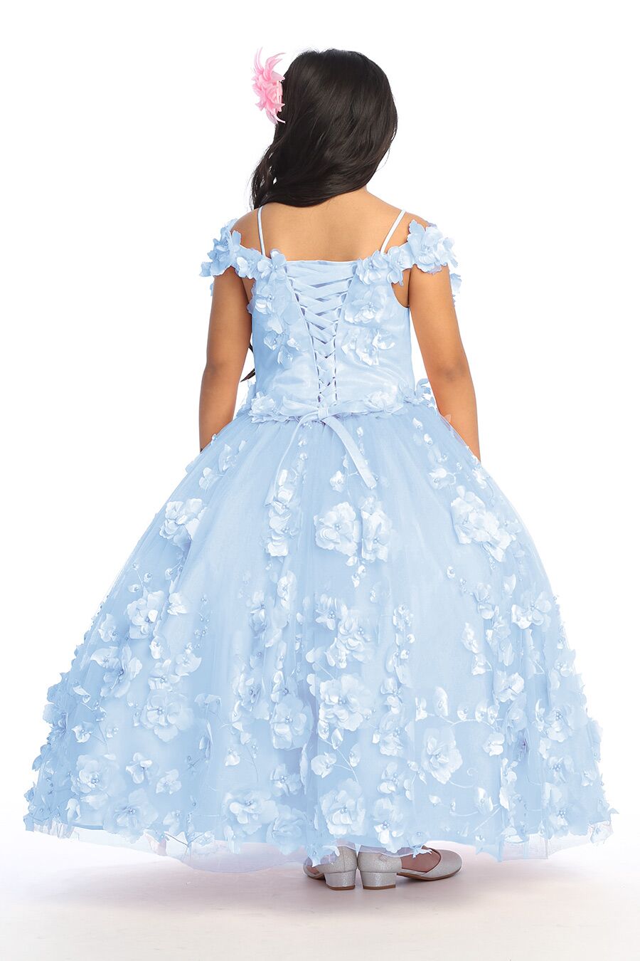 baby blue dress with a corset back closure