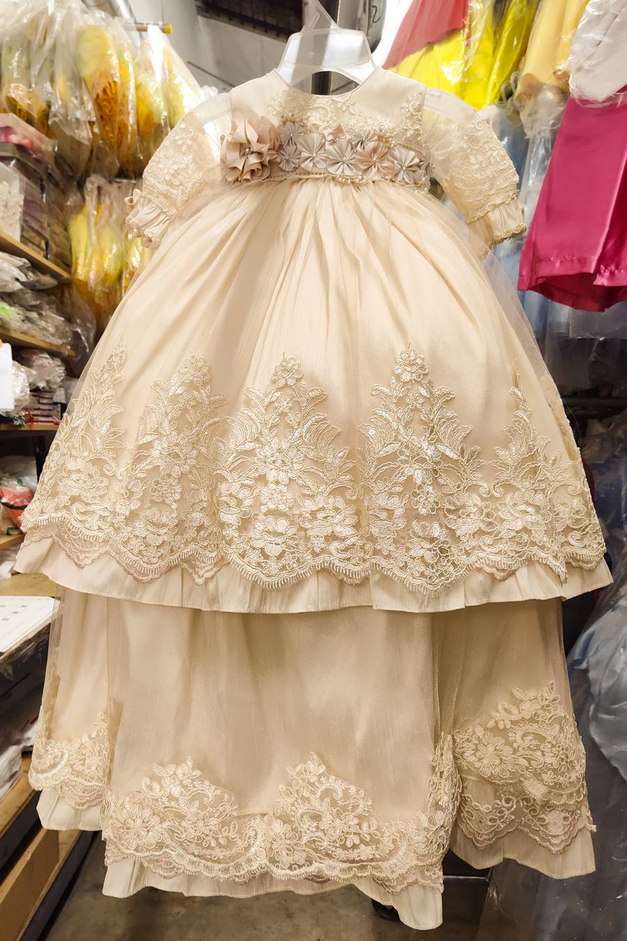 1330 Light Khaki Christening gown for girls