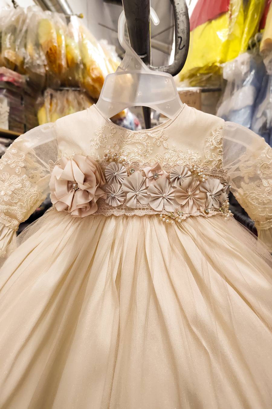 1330 Light Khaki Christening gown for girls - Image 5