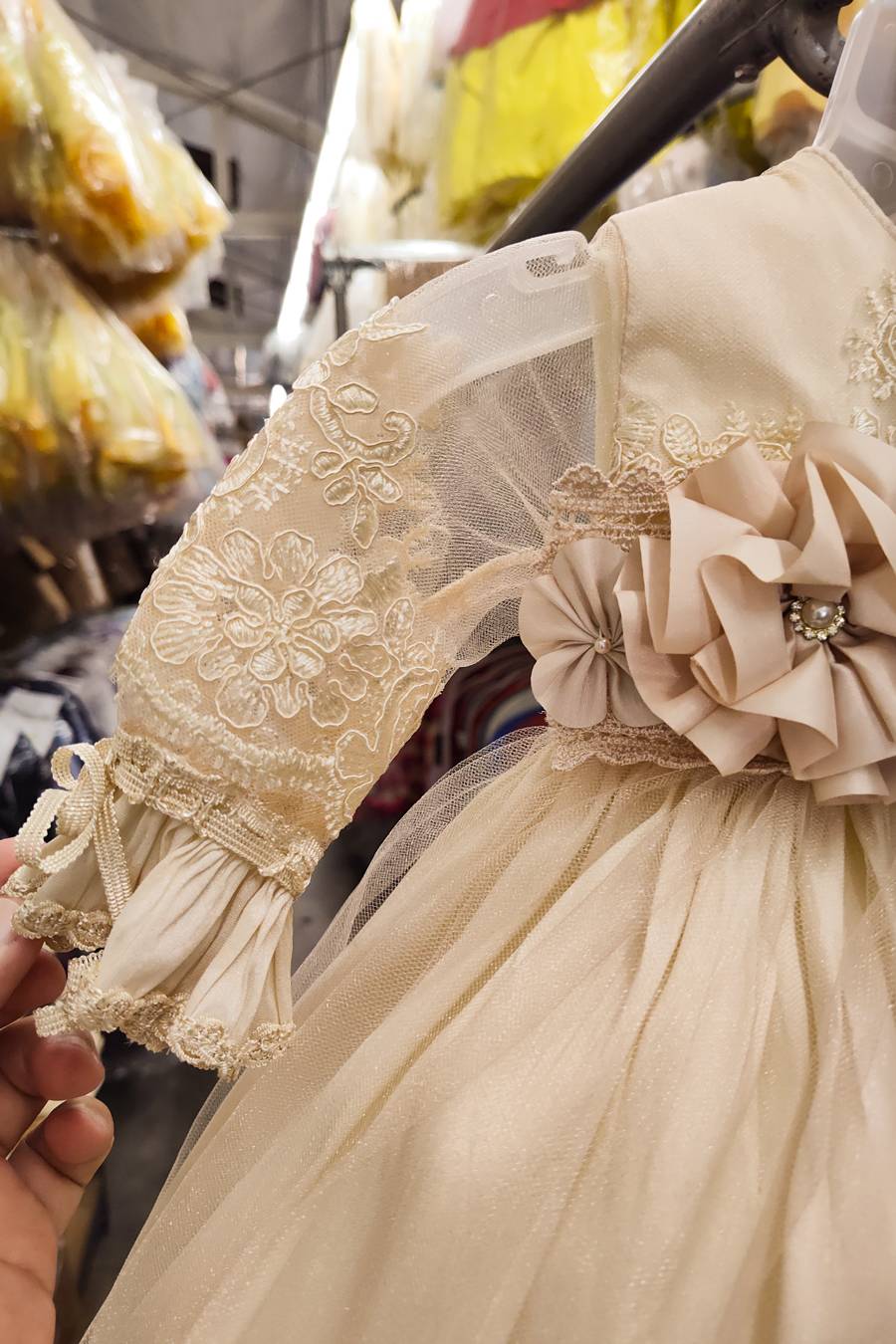 1330 Light Khaki Christening gown for girls - Image 2