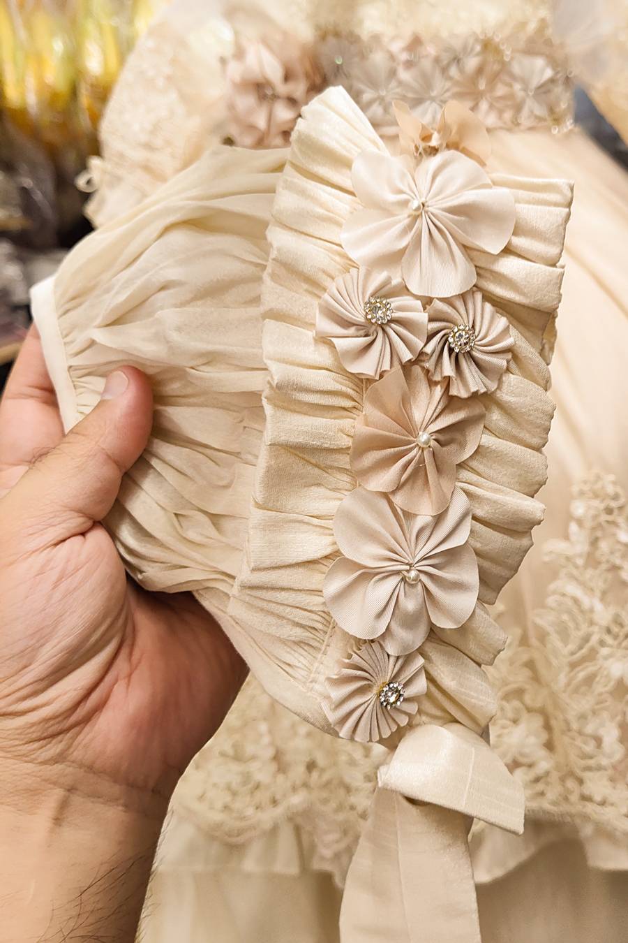 1330 Light Khaki Christening gown for girls - Image 4