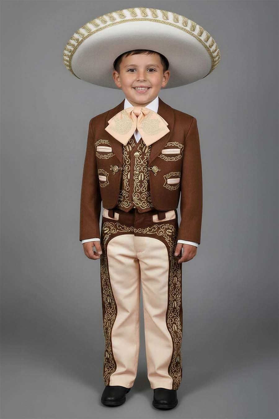 CH929-B Brown and Ivory charro suit for boys