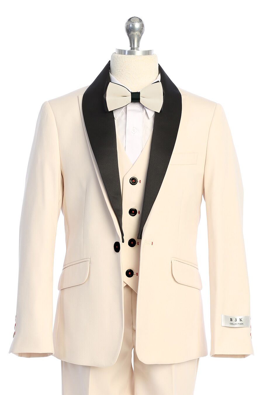 6055-40 Ivory suit set with black removable lapel