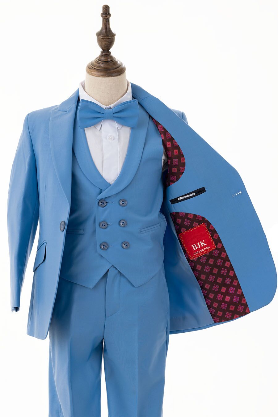 sky blue suit with vest