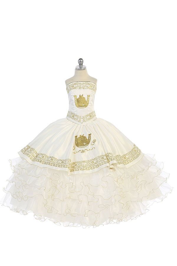 CH300 Ivory charro dress with gold embroidery - Image 3