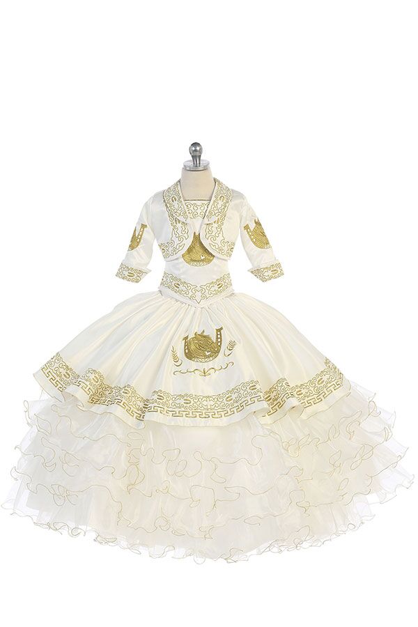 CH300 Ivory charro dress with gold embroidery - Image 2