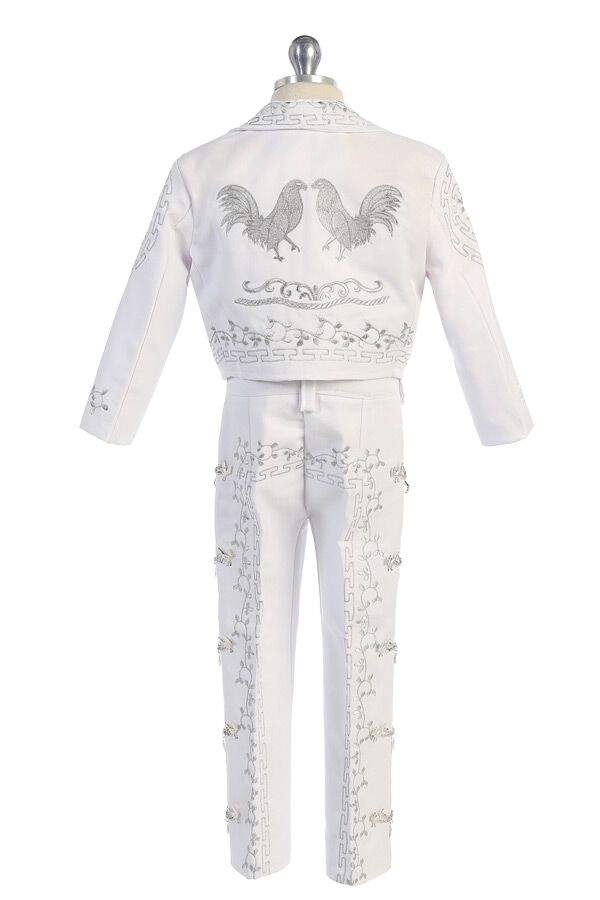 CH926-W Boy's white charro with silver embroidery - Image 2