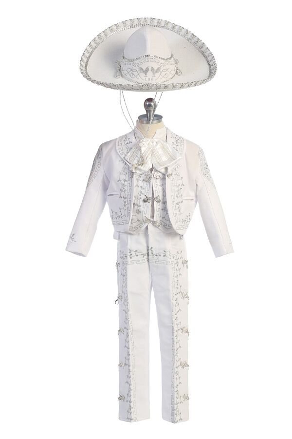 CH926-W Boy's white charro with silver embroidery