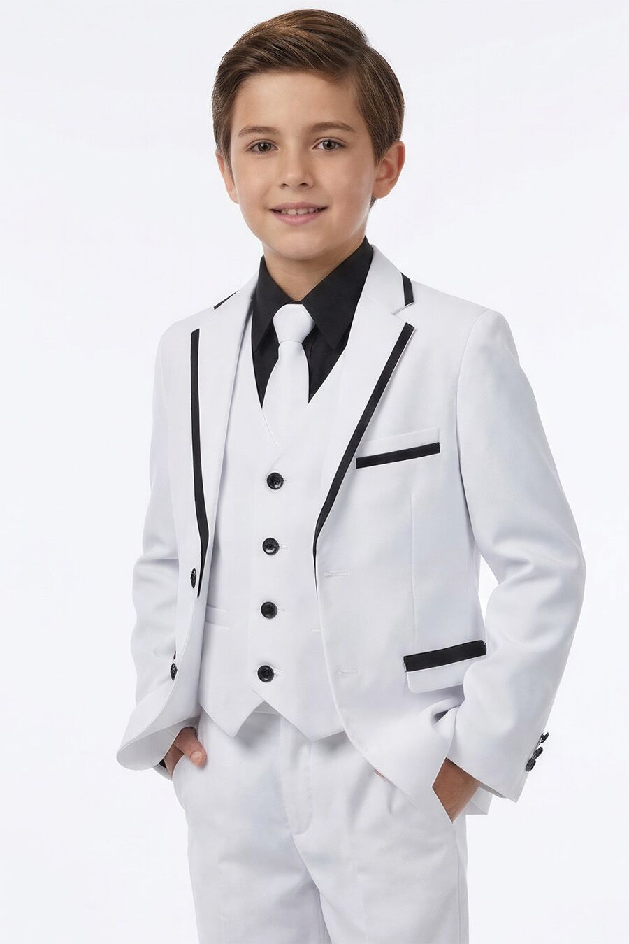 boys white and black suit, 5 pieces set