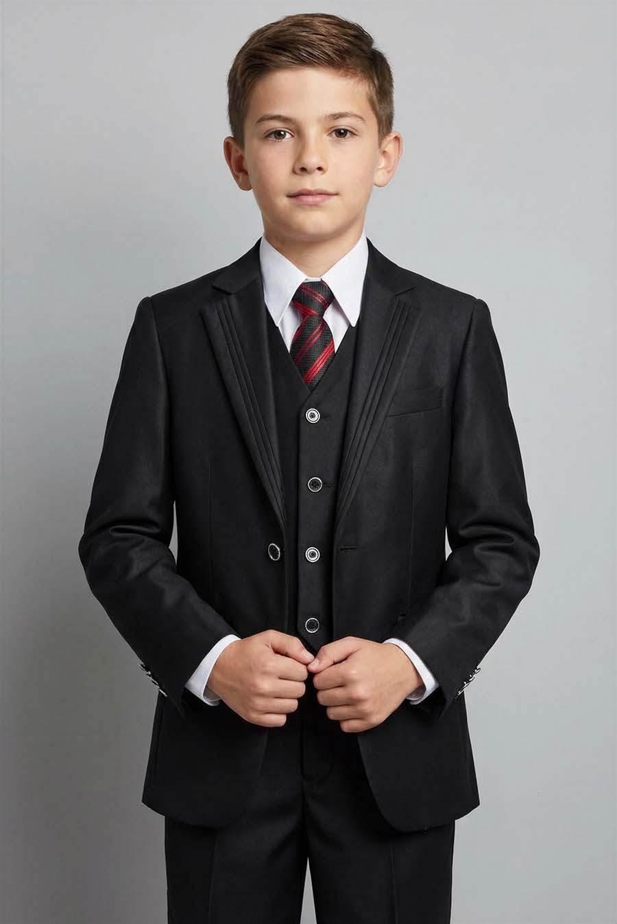 Y120-08224 Black suit with lapel stitch details