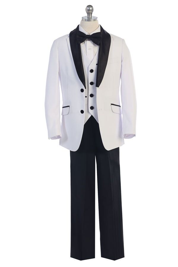 boys white and black tuxedo with removable lapel