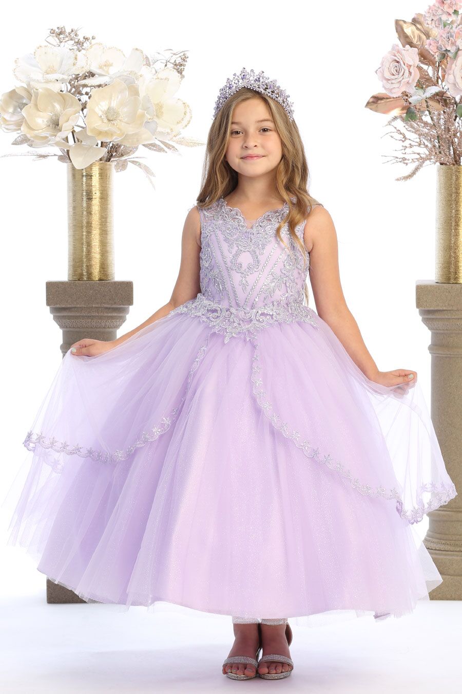 lavender dress with silver embroidery