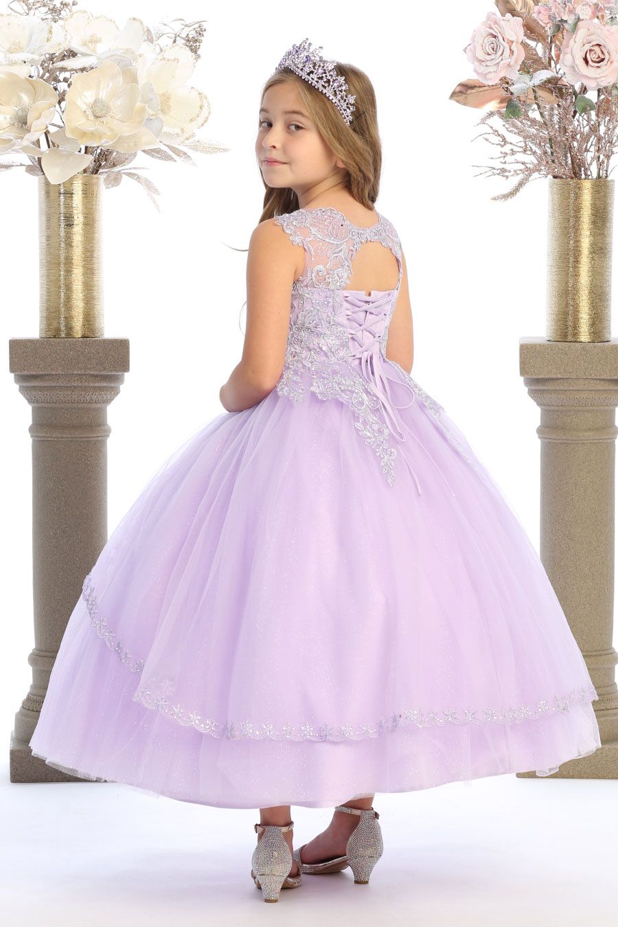 lavender dress with silver embroidery