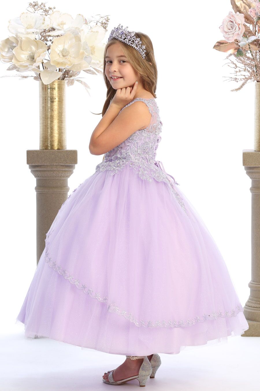 lavender dress with silver embroidery