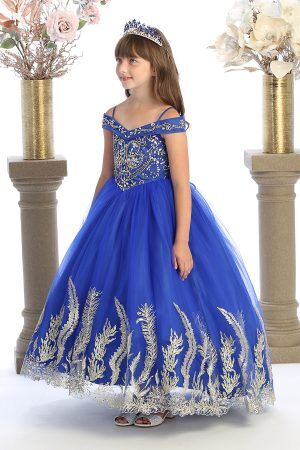 1026 Sage Green Dress with Gold Embroidery - BijanKids