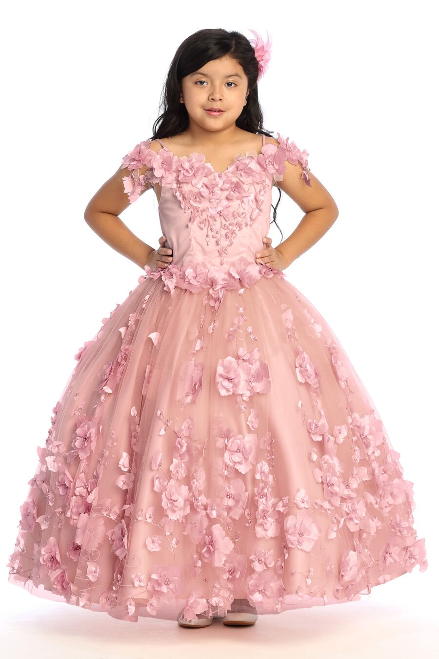 9029 Flower dress in Baby Blue or Dusty Rose