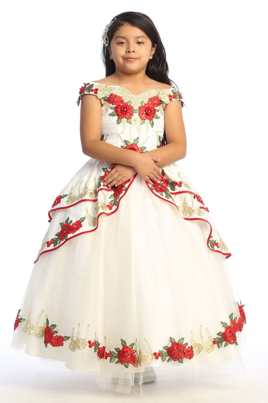 CH600 Ivory and Red charra dress for girls - Image 4