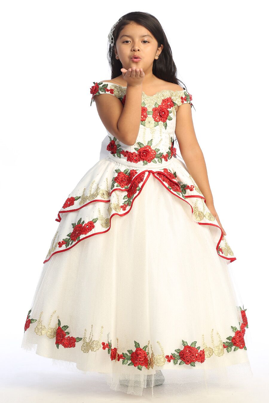 CH600 Ivory and Red charra dress for girls