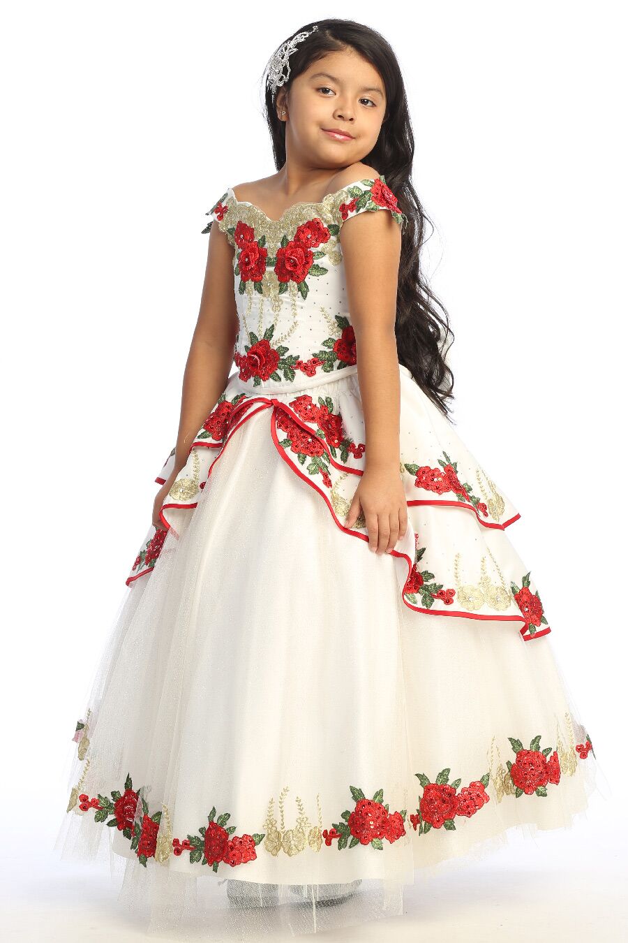 CH600 Ivory and Red charra dress for girls - Image 3