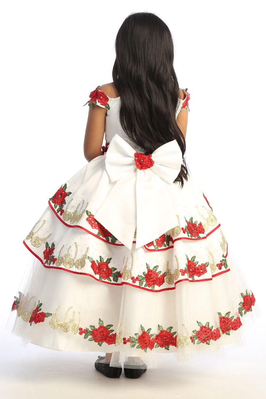 CH600 Ivory and Red charra dress for girls - Image 2