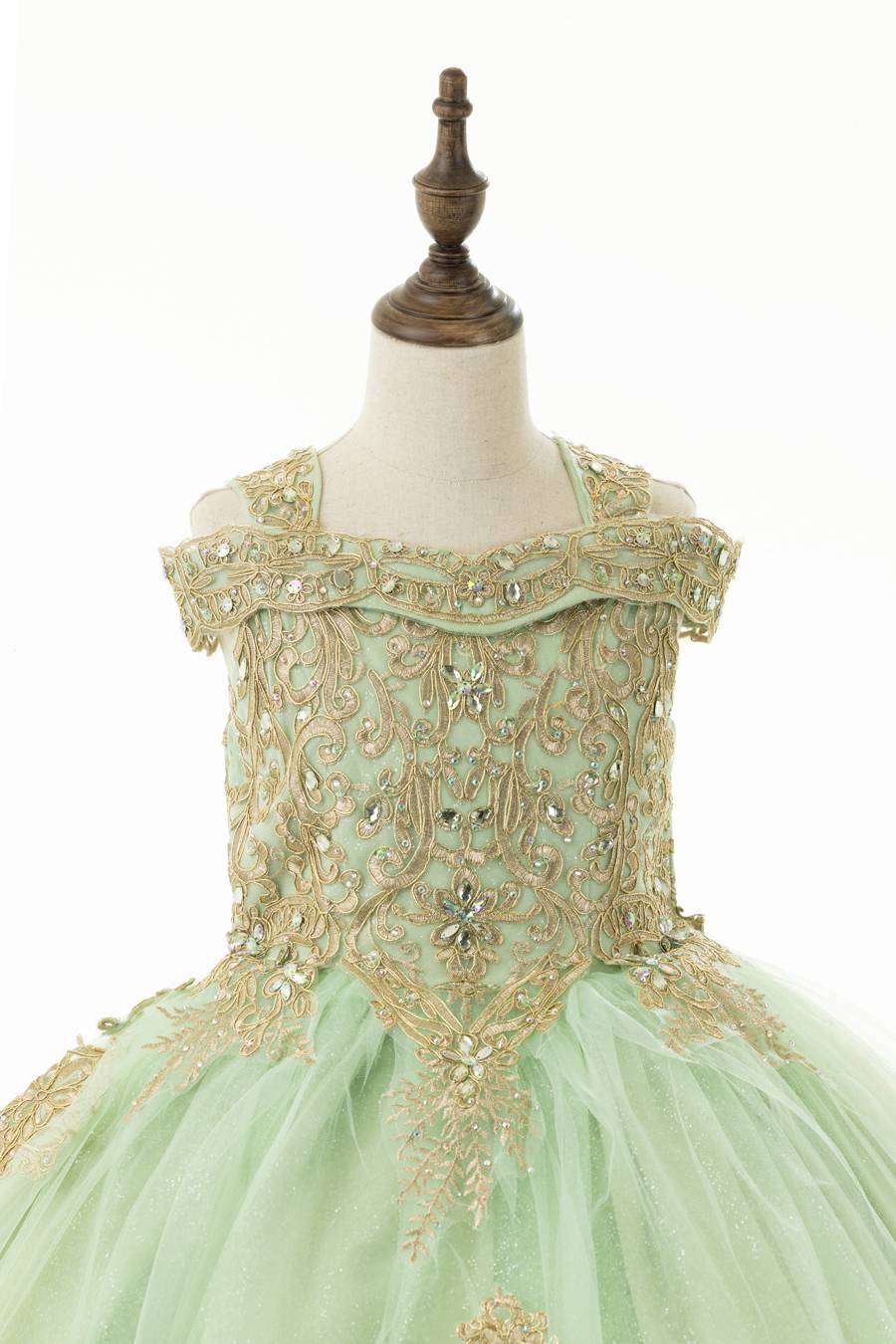 1026 Sage Green Dress with Gold Embroidery - Image 5