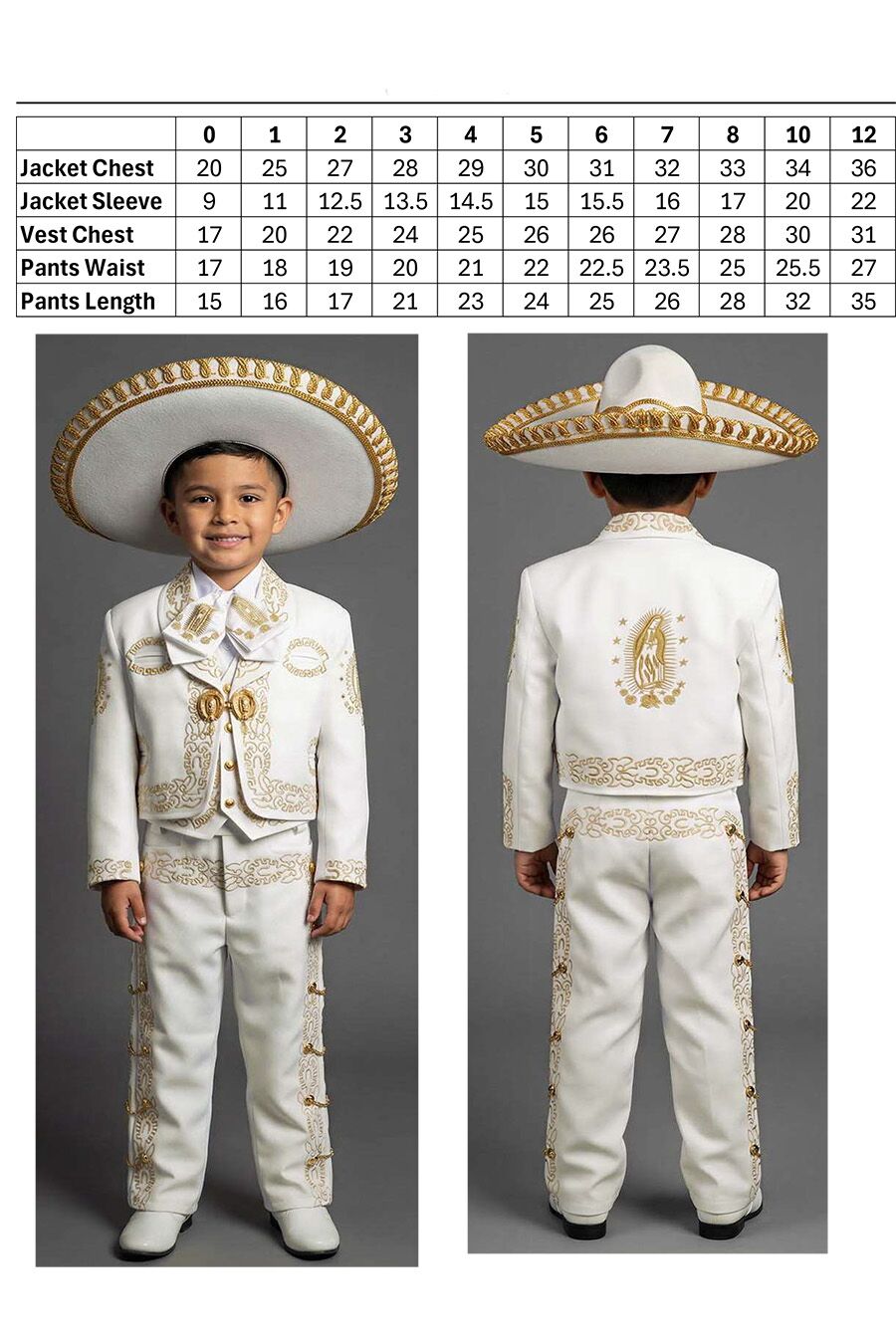 charro boy size chart