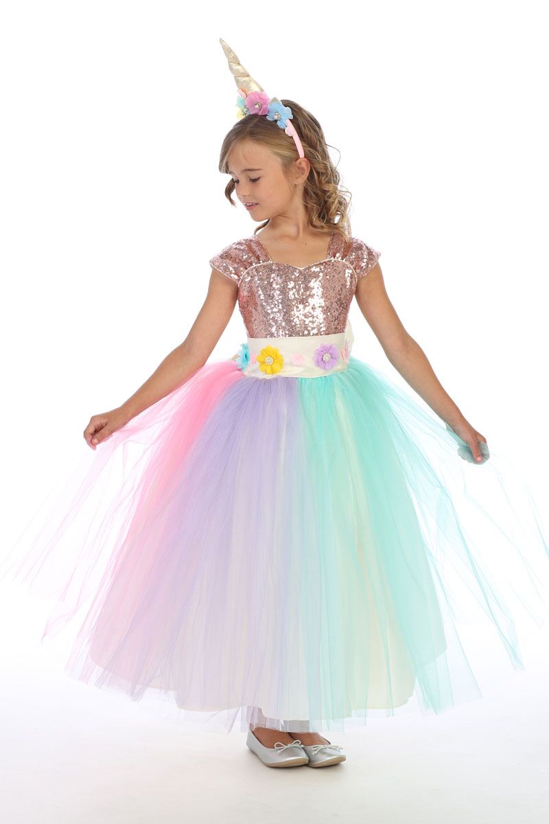 034 Girls Sequins Unicorn dress