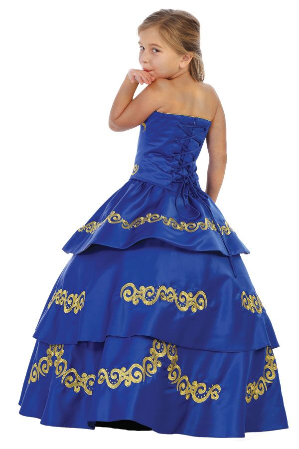 Bijan Kids charro de niña en azul rey con bordado dorado
