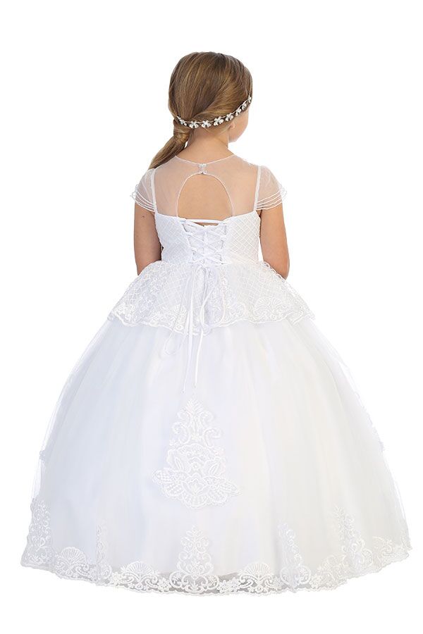 Wholesale communion dress with sheer cap sleeves