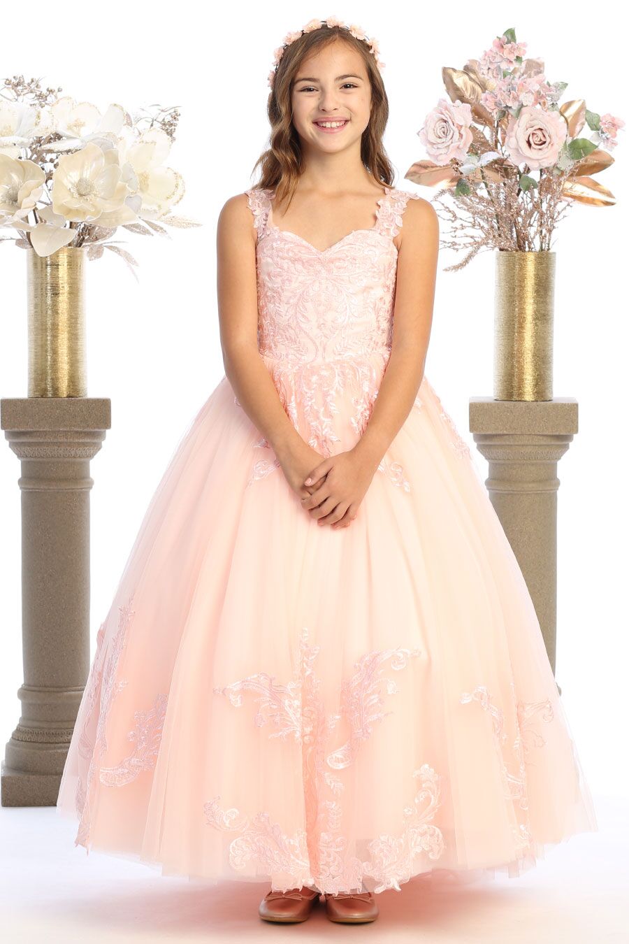 tulle flower girls dress in blush