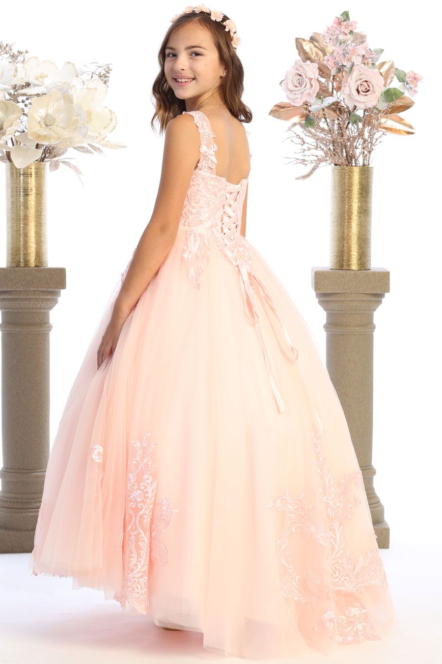 CA6026 Girls Tulle Ball Gown With Train - Image 9