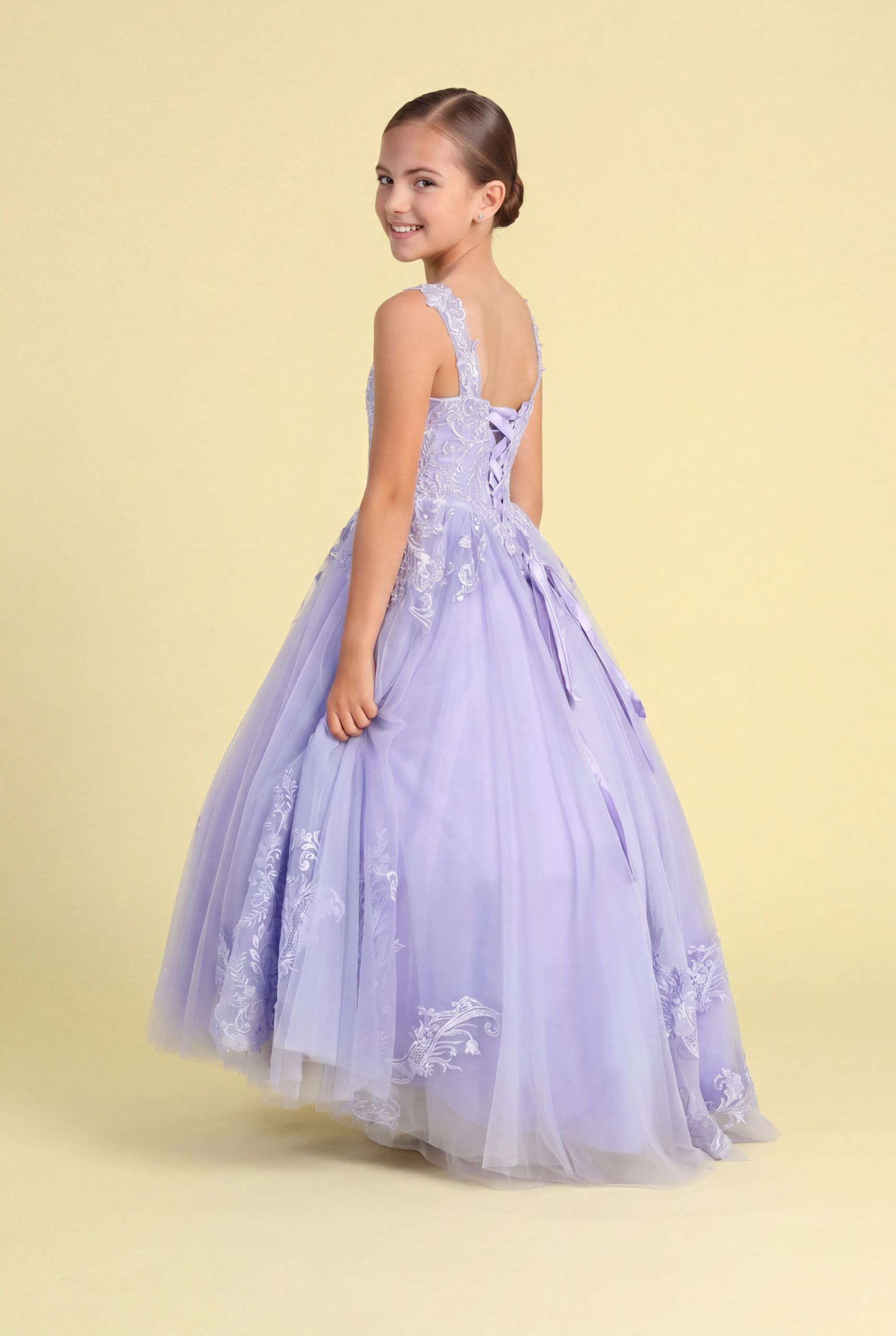 CA6026 Girls Tulle Ball Gown With Train - Image 2