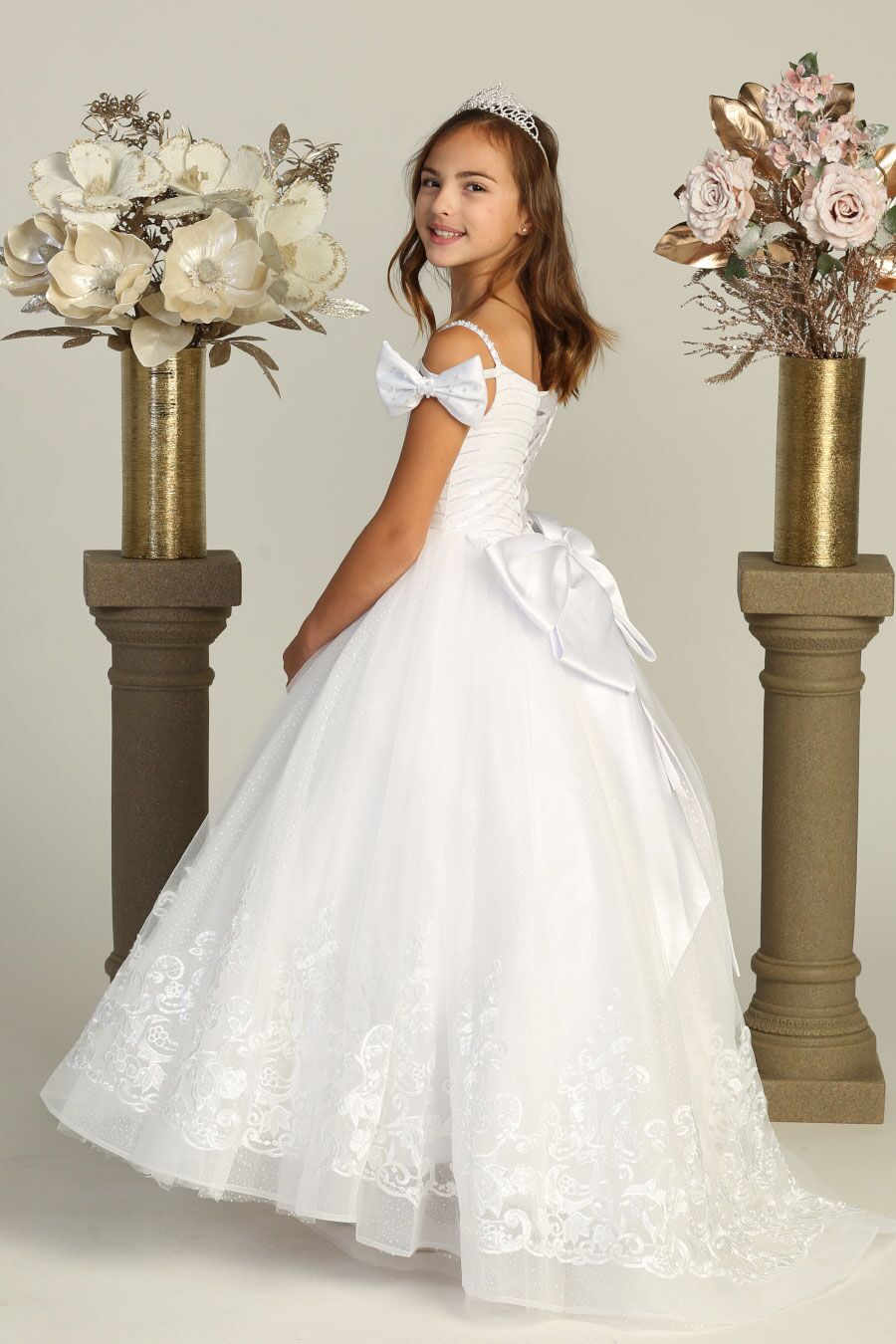 CA630 White Ballgown with train embellished with small sequins - Image 4