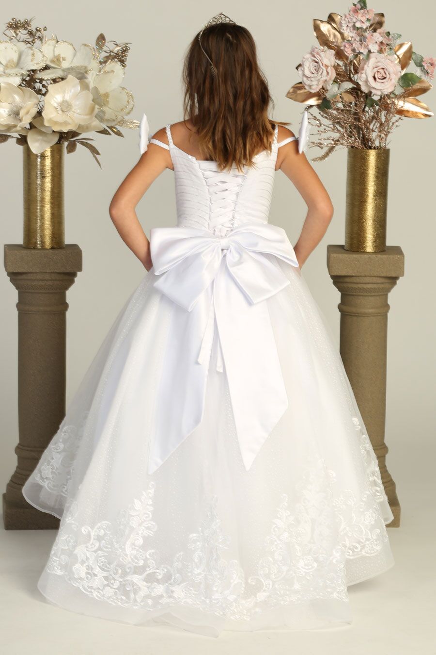 CA630 White Ballgown with train embellished with small sequins - Image 3