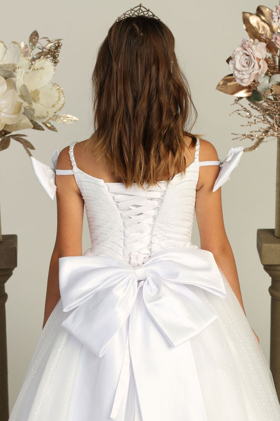 CA630 White Ballgown with train embellished with small sequins - Image 2