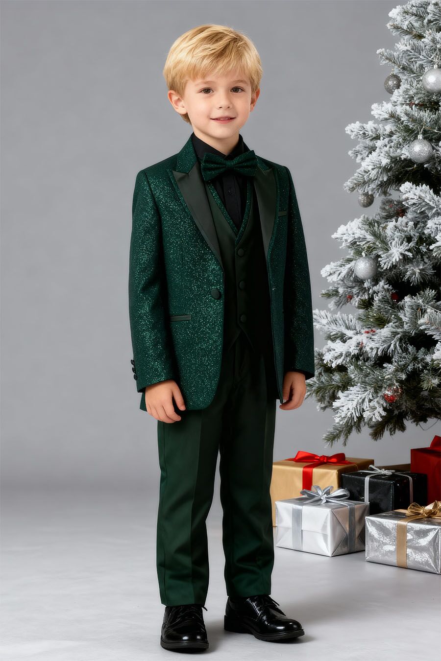 2022SH-7 Emerald green glitter suit 5 pieces set for boys - Image 2