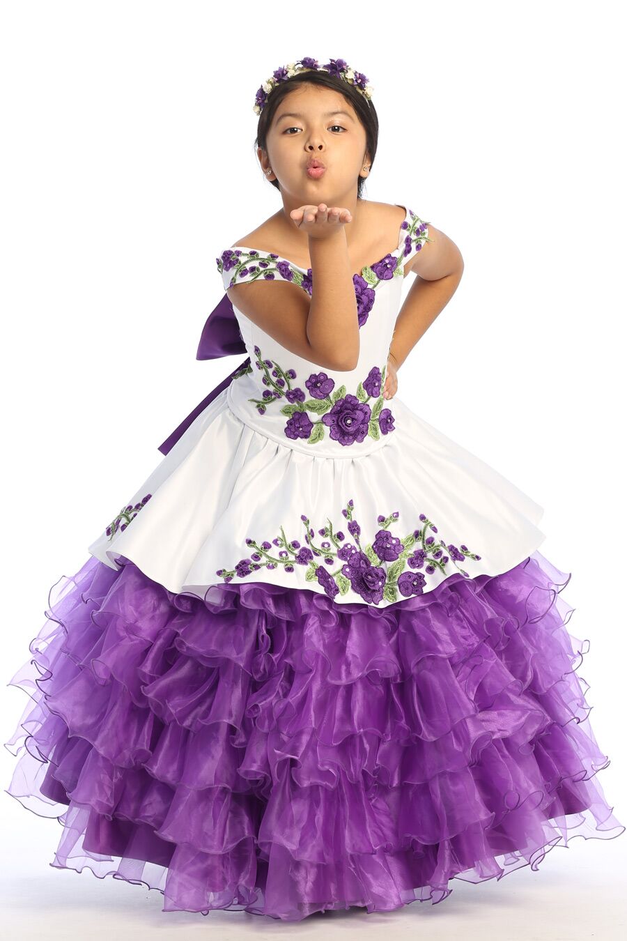 purple and white charra dress for girls with embroidered appliques