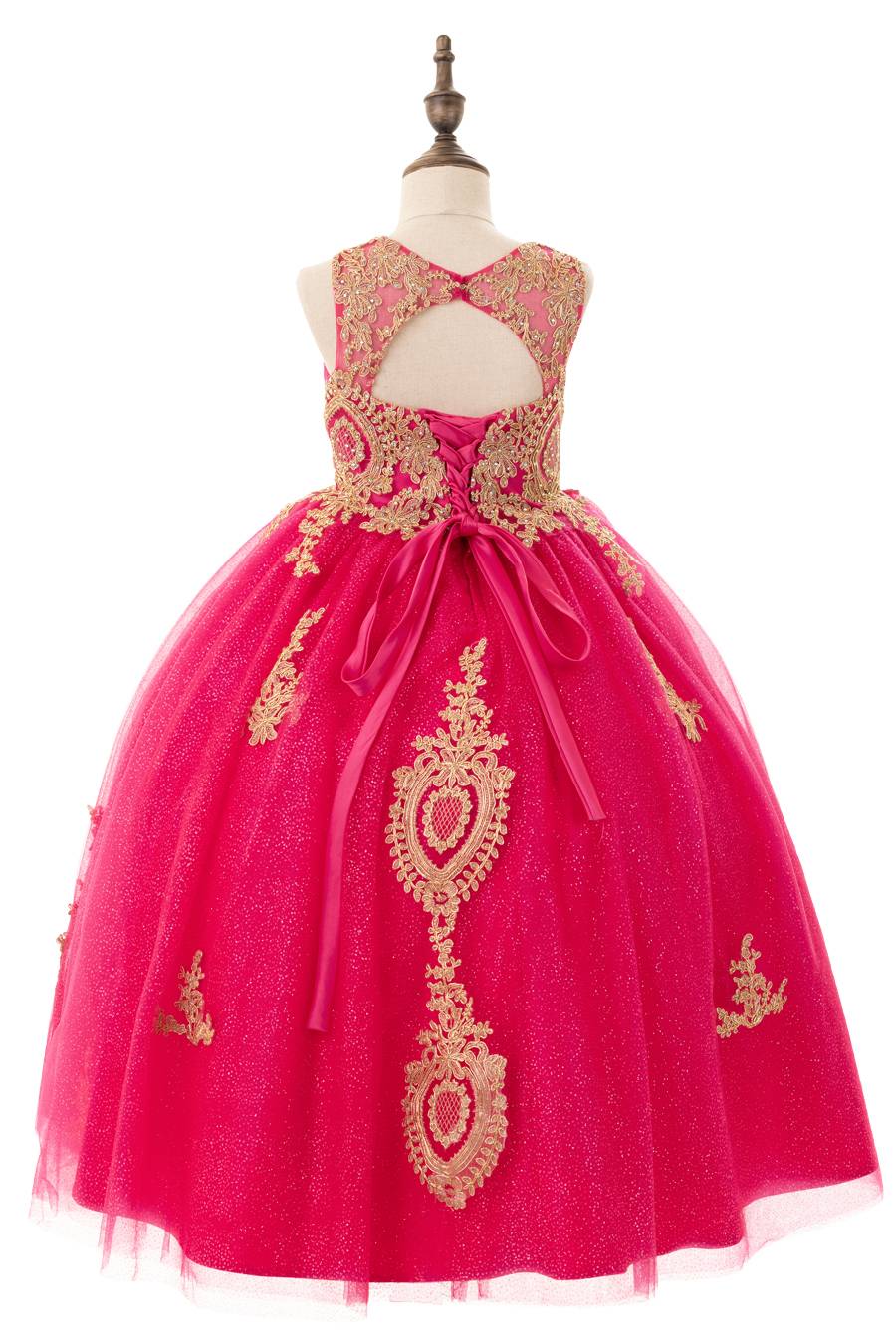 9004-4 Girls Long Dress with Gold Embroidery - Image 3