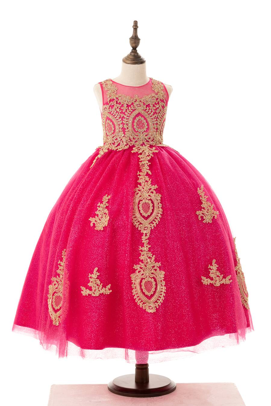 9004-4 Girls Long Dress with Gold Embroidery - Image 6