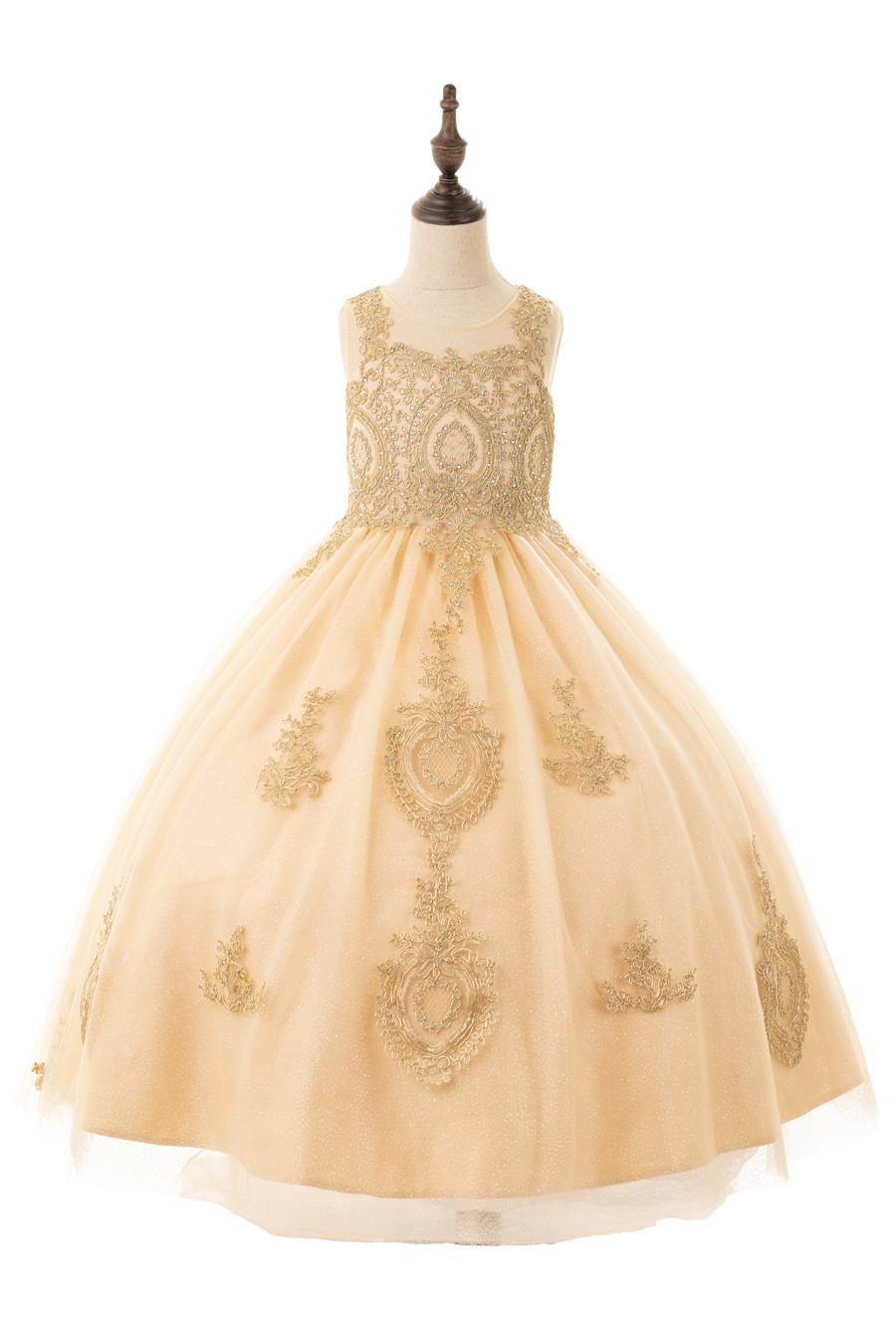 9004-4 Girls Long Dress with Gold Embroidery - Image 5