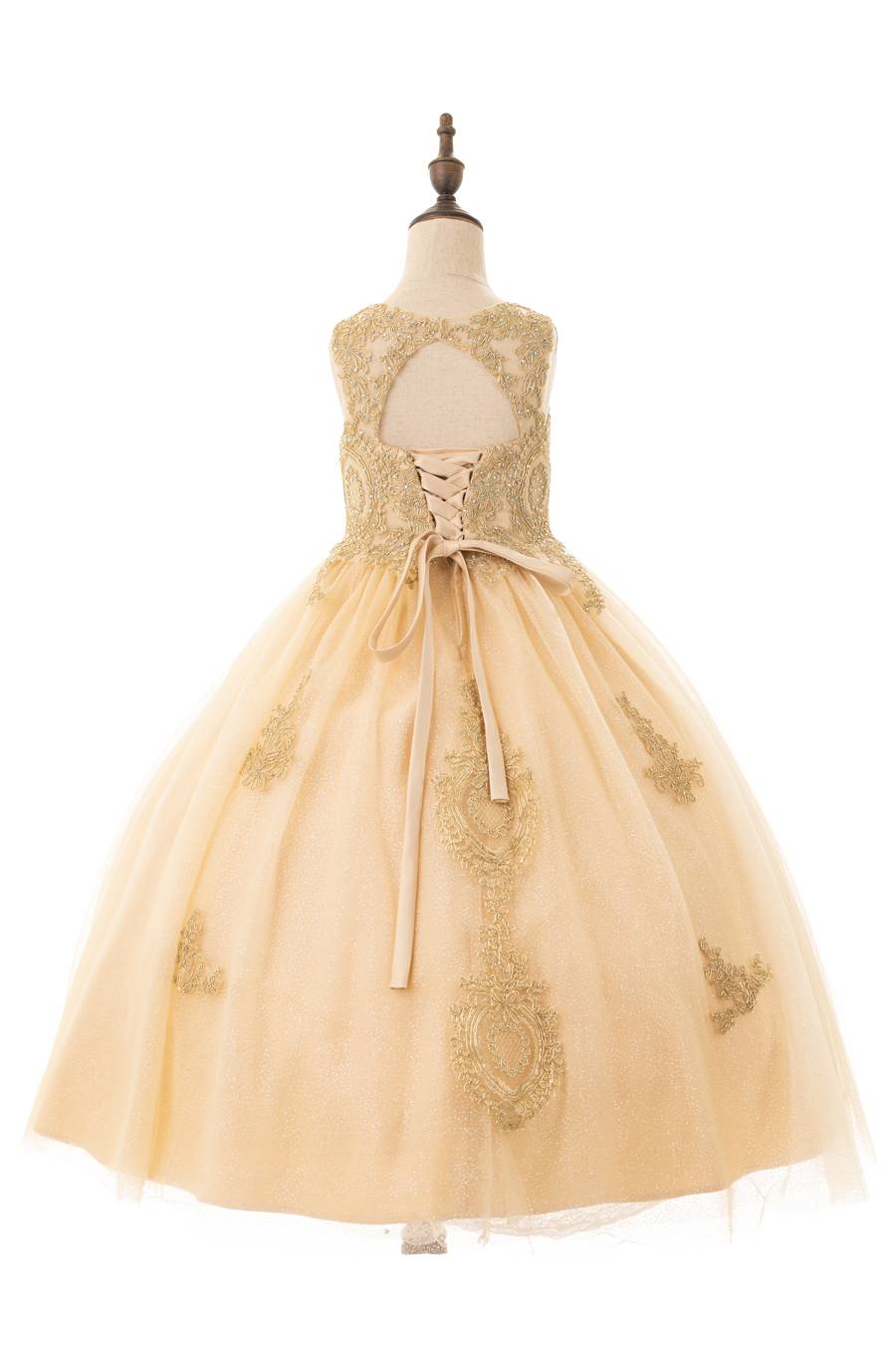 9004-4 Girls Long Dress with Gold Embroidery - Image 4