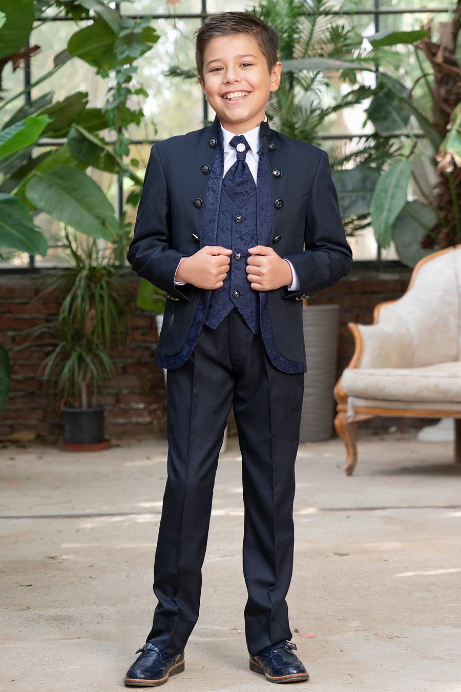 BJ20325 Black Or Navy blue tuxedo suit for boys - Image 4