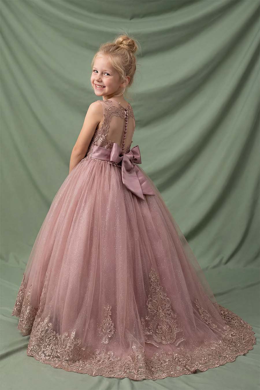 9028 Mocha ballgown with vintage gold embroidery - Image 4
