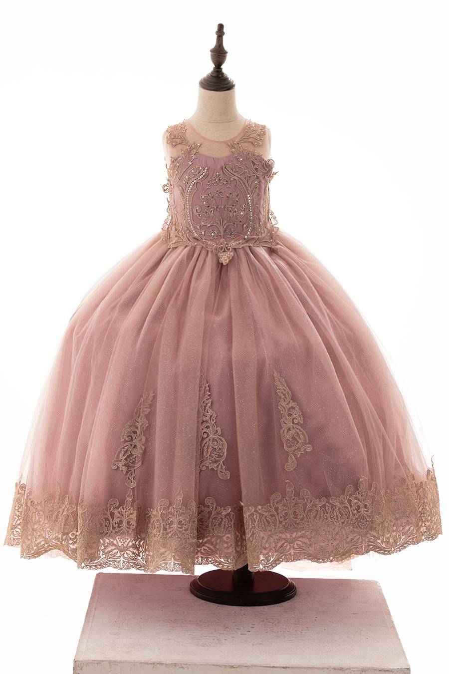 light mocha color dress with vintage gold color embroidery