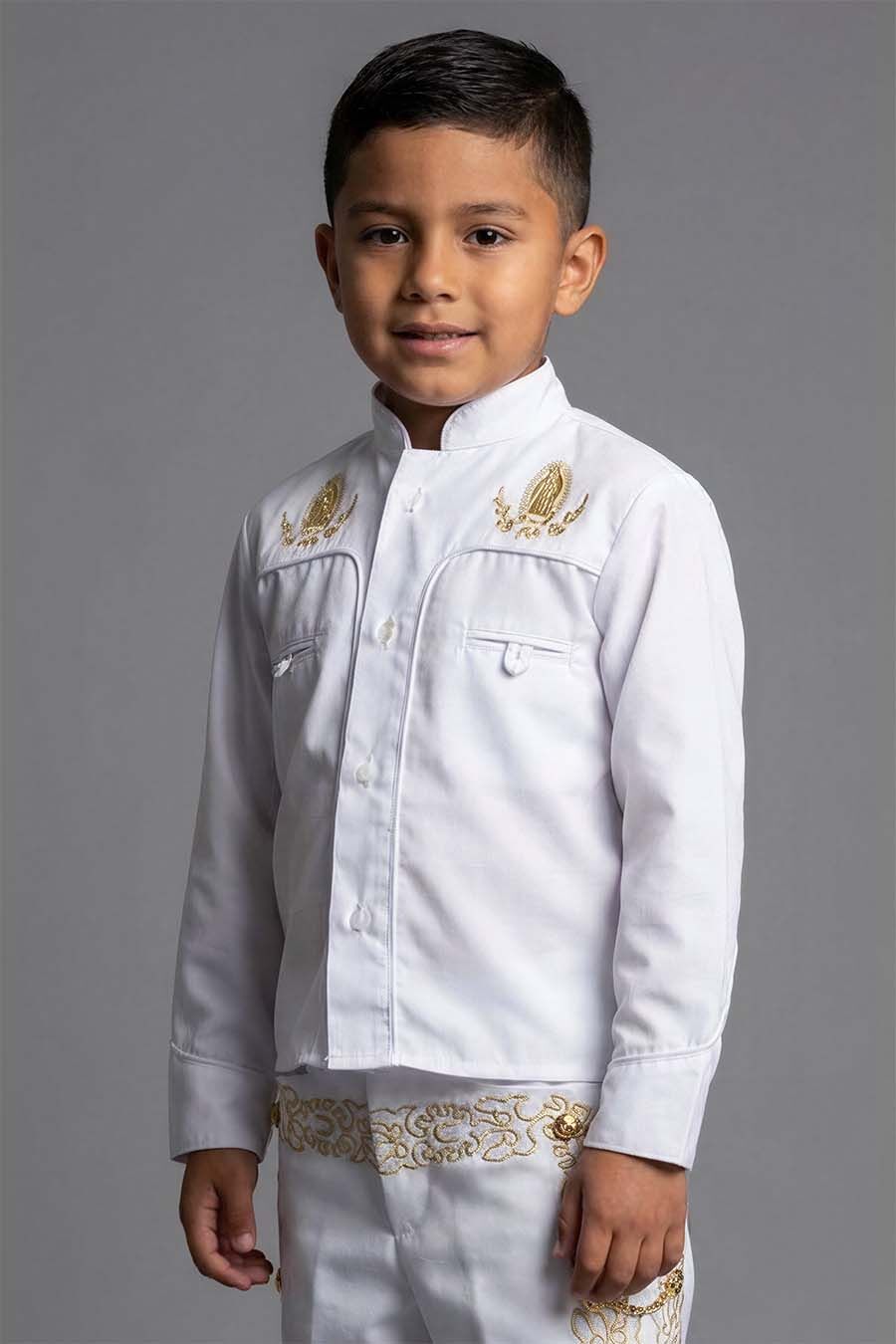 CH940 White Gold Virgen Guadalupe Charro suit for boys - Image 4