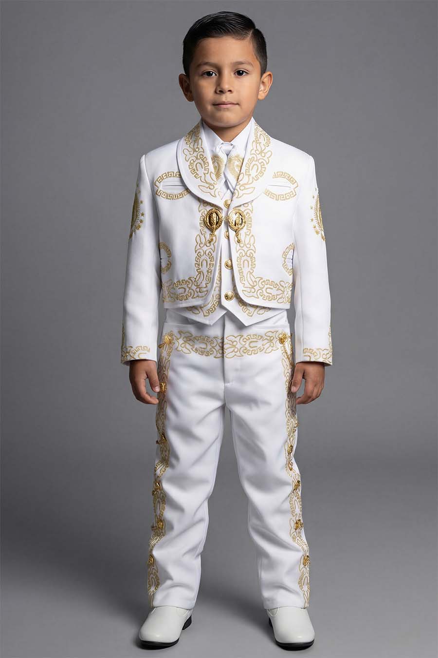 CH940 White Gold Virgen Guadalupe Charro suit for boys - Image 2