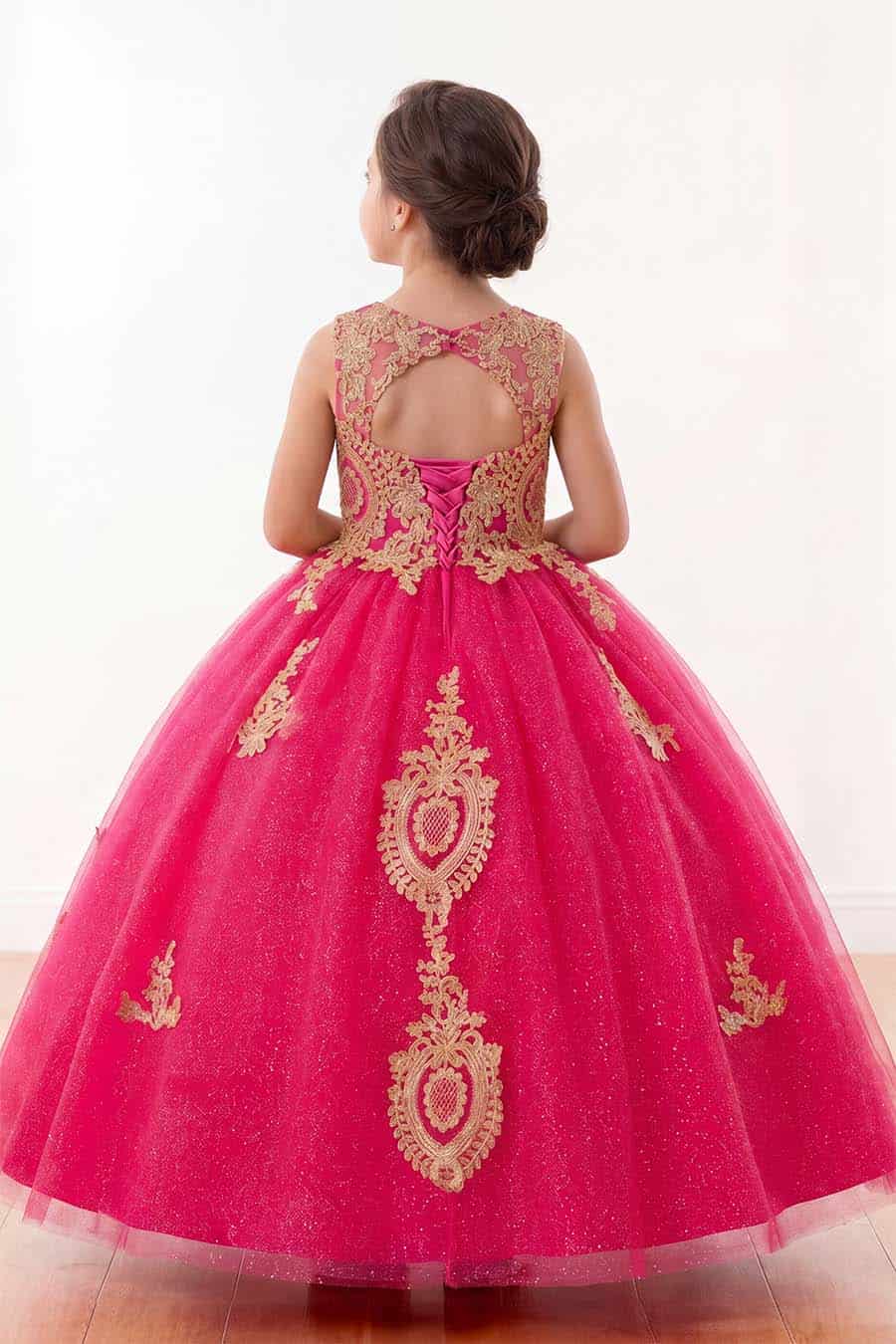 9004-4 Girls Long Dress with Gold Embroidery - Image 2