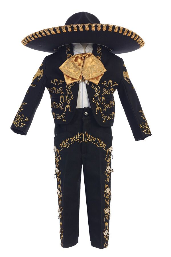 CH926-B/G Boy charro suit in black with gold embroidery