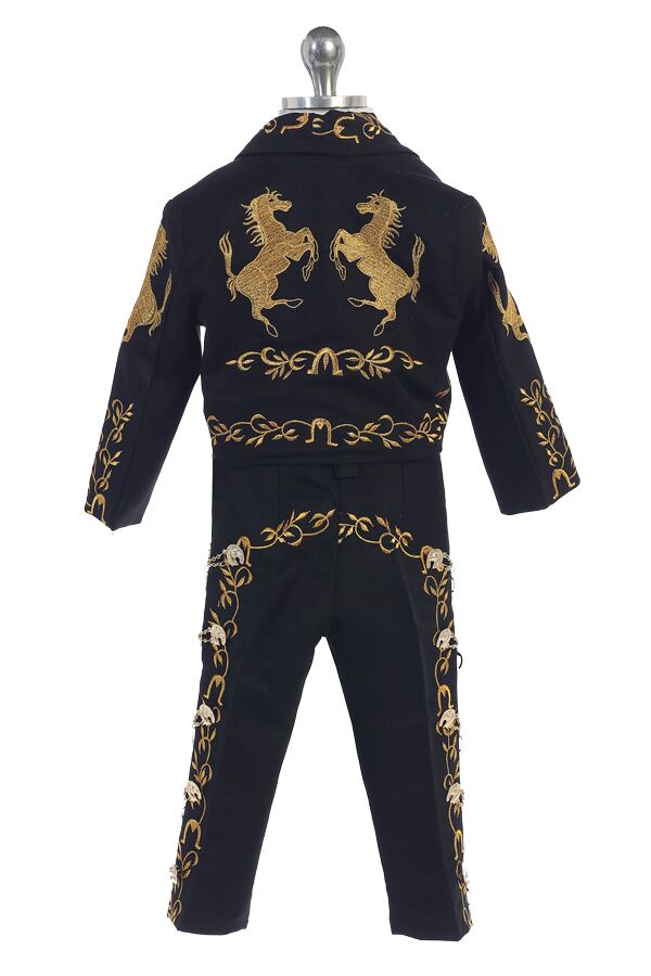CH926-B/G Boy charro suit in black with gold embroidery - Image 2